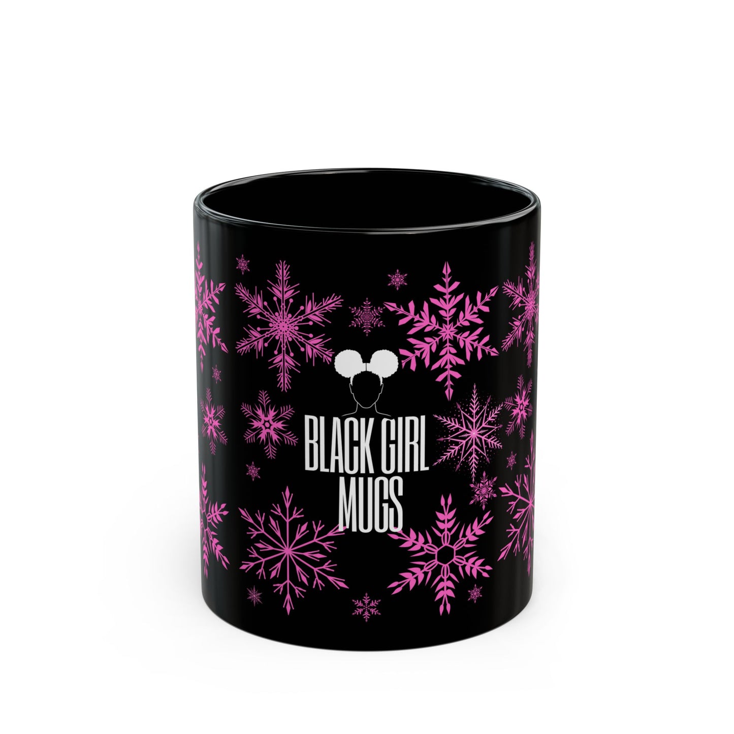 Pink and Black Snowflake Holiday Mug