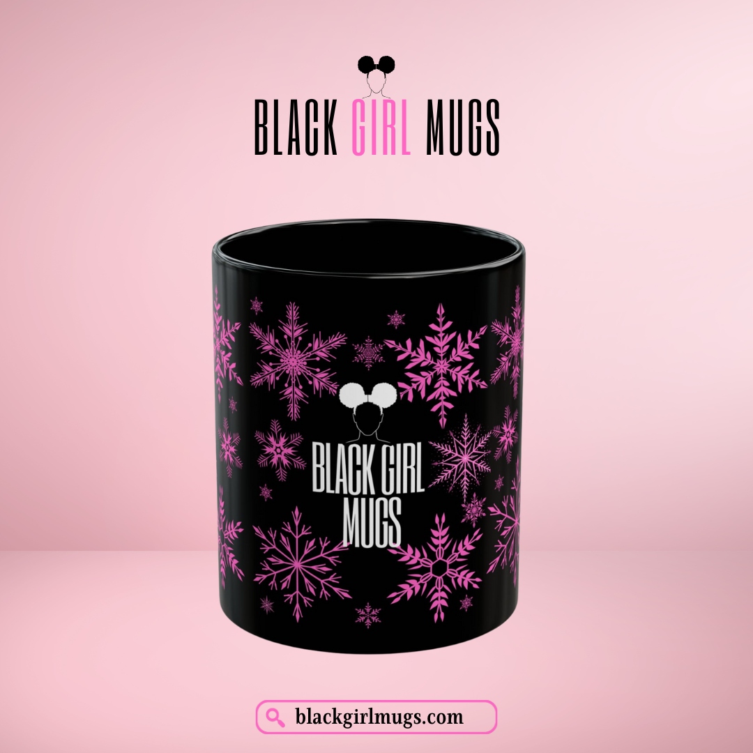 Pink and Black Snowflake Holiday Mug
