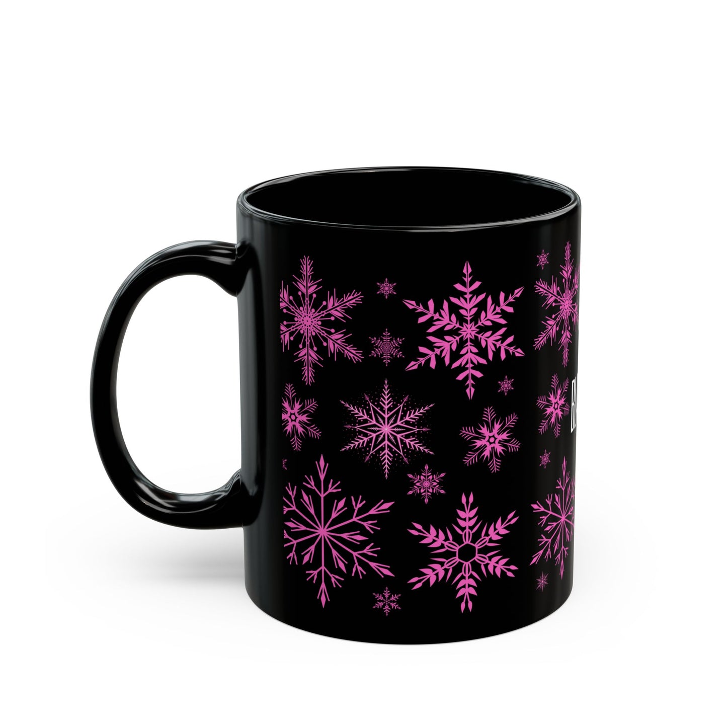 Pink and Black Snowflake Holiday Mug