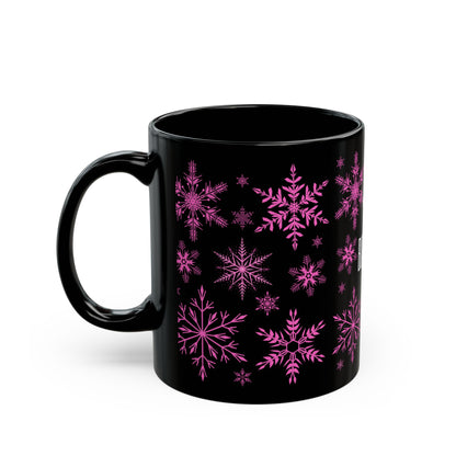 Pink and Black Snowflake Holiday Mug