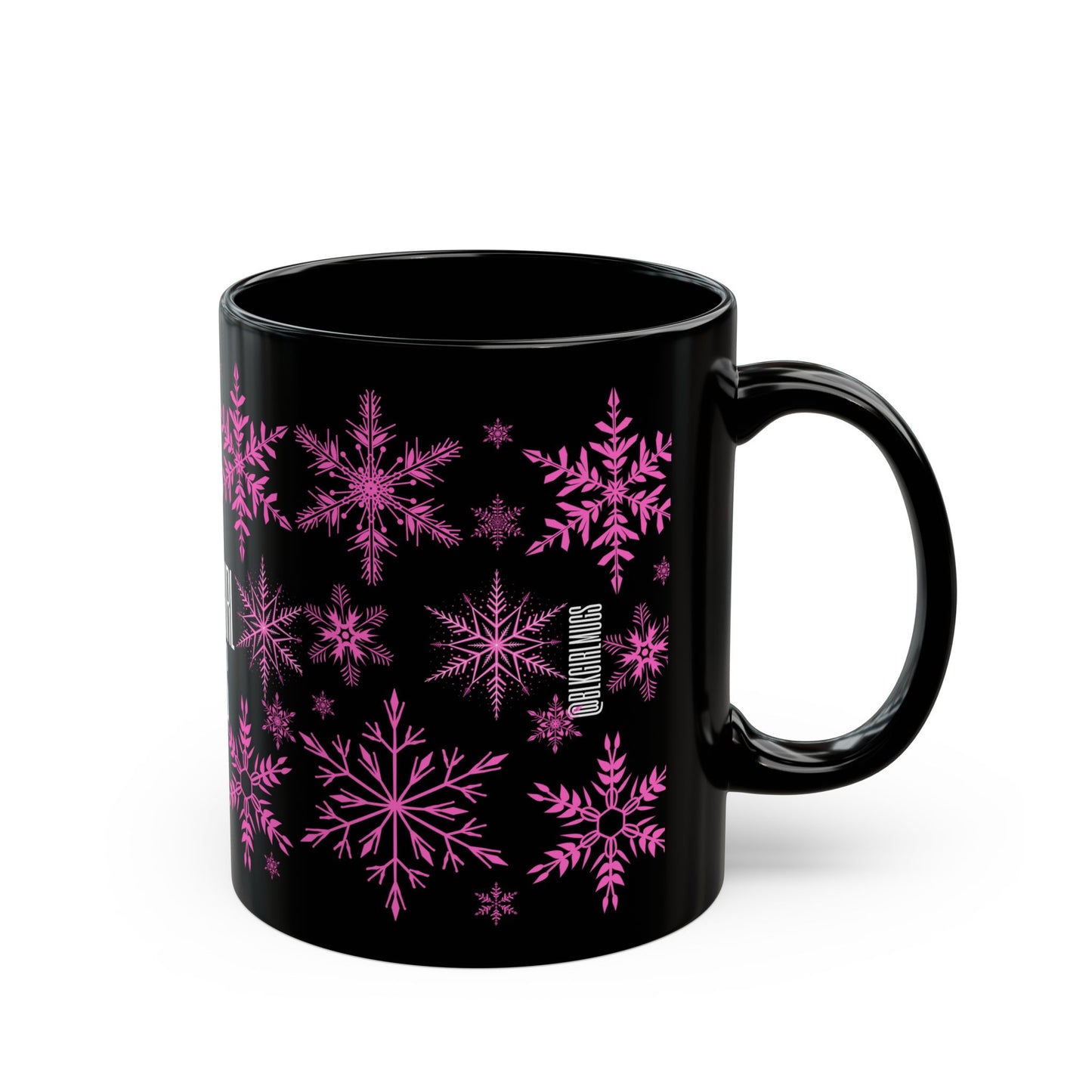 Pink and Black Snowflake Holiday Mug