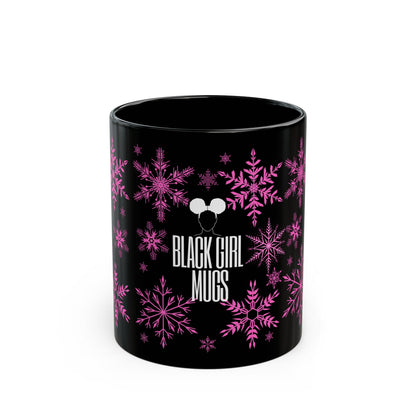 Pink and Black Snowflake Holiday Mug