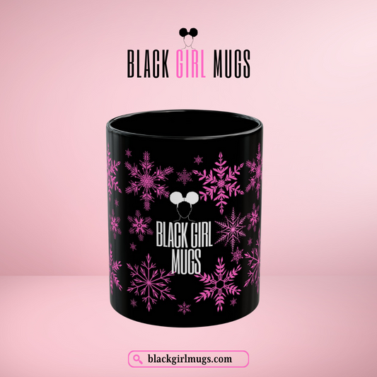 Pink and Black Snowflake Holiday Mug